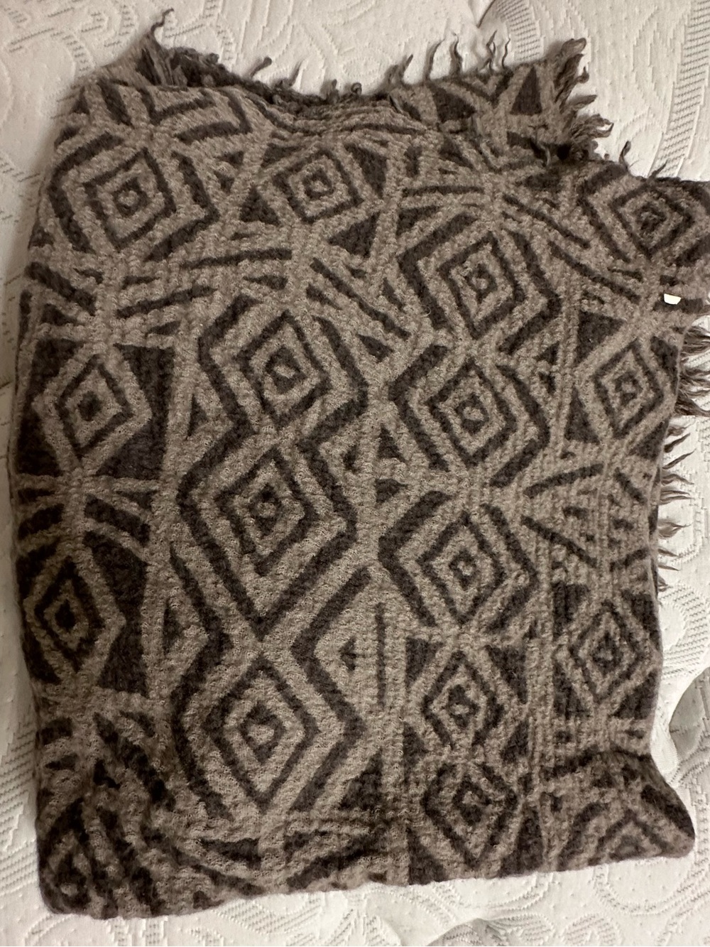 Aritzia Cozy Geometric Fringe Blanket Scarf in Grey